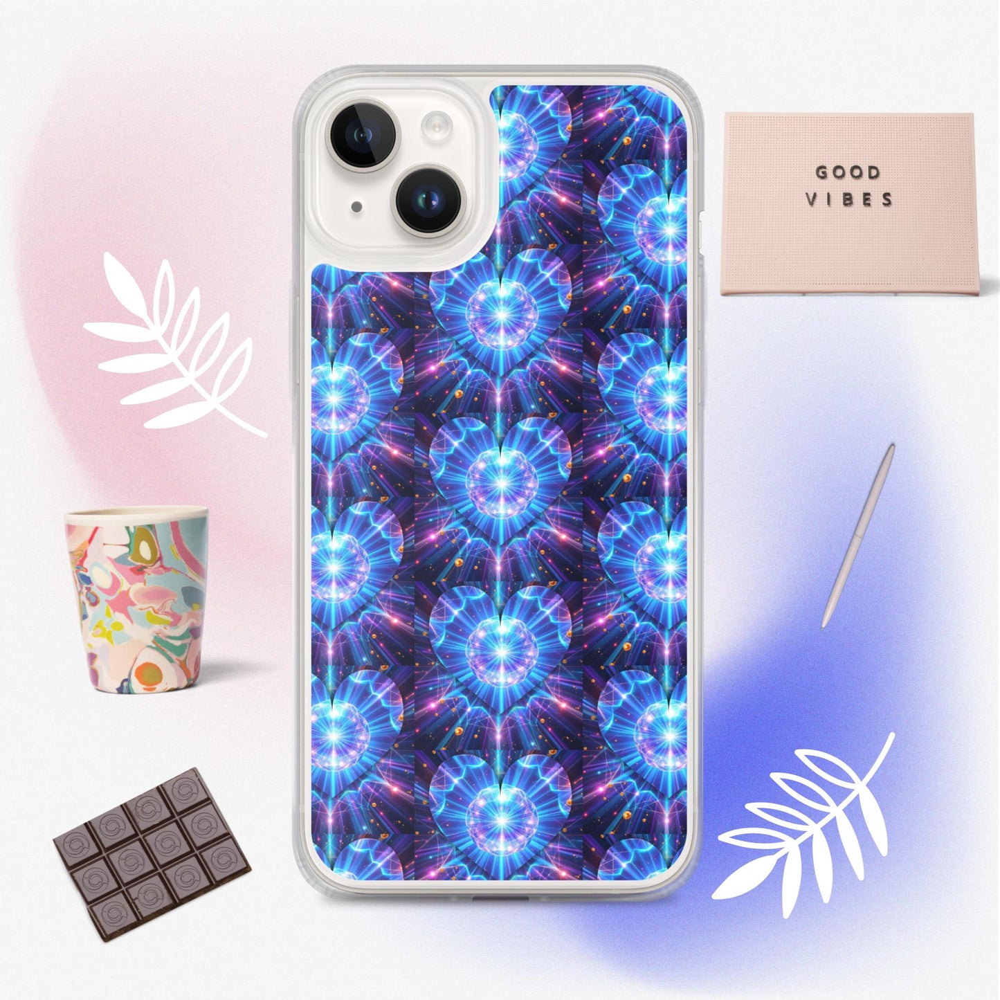 Neon Blue Hearts Clear Case for iPhone®