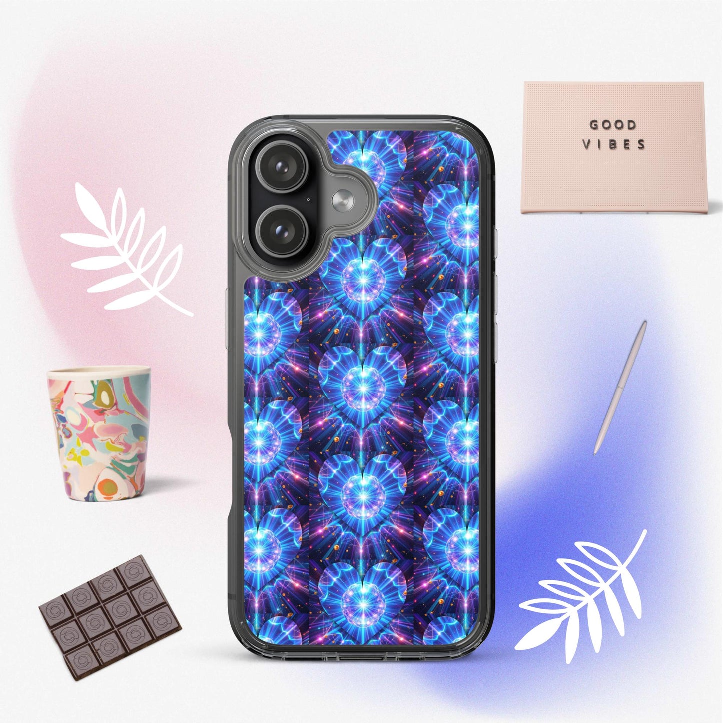 Neon Blue Hearts Clear Case for iPhone®