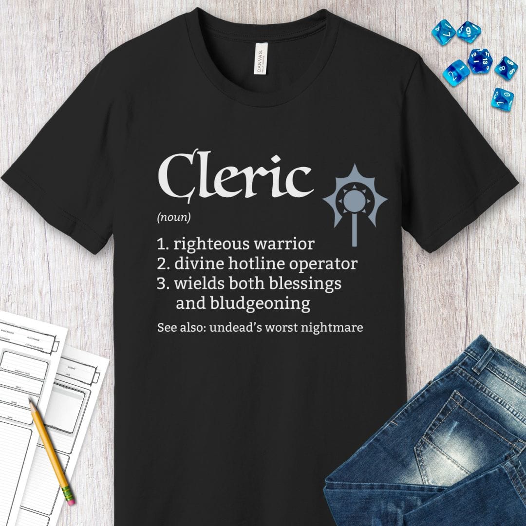 Camiseta D&D con la definición de la clase Clérigo