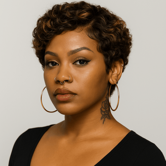 Cocoa Curlz – Peluca delantera de encaje Pixie rizada (castaño)
