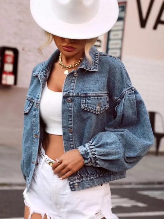 Jeans Trendsi Camisa vaquera con cuello caído y botones para mujer