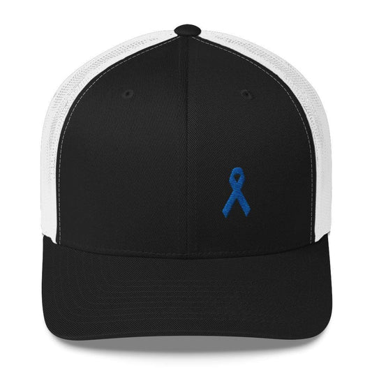 Gorra trucker snapback de concienciación sobre el cáncer de colon con cinta azul oscuro