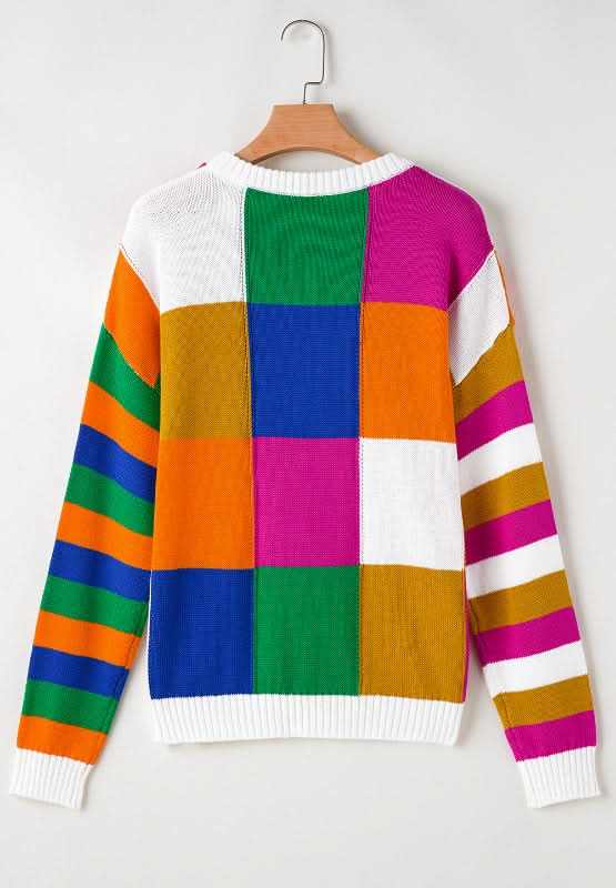 Sweater - Color Block Long Sleeve Knit - Casual Chic Comfort