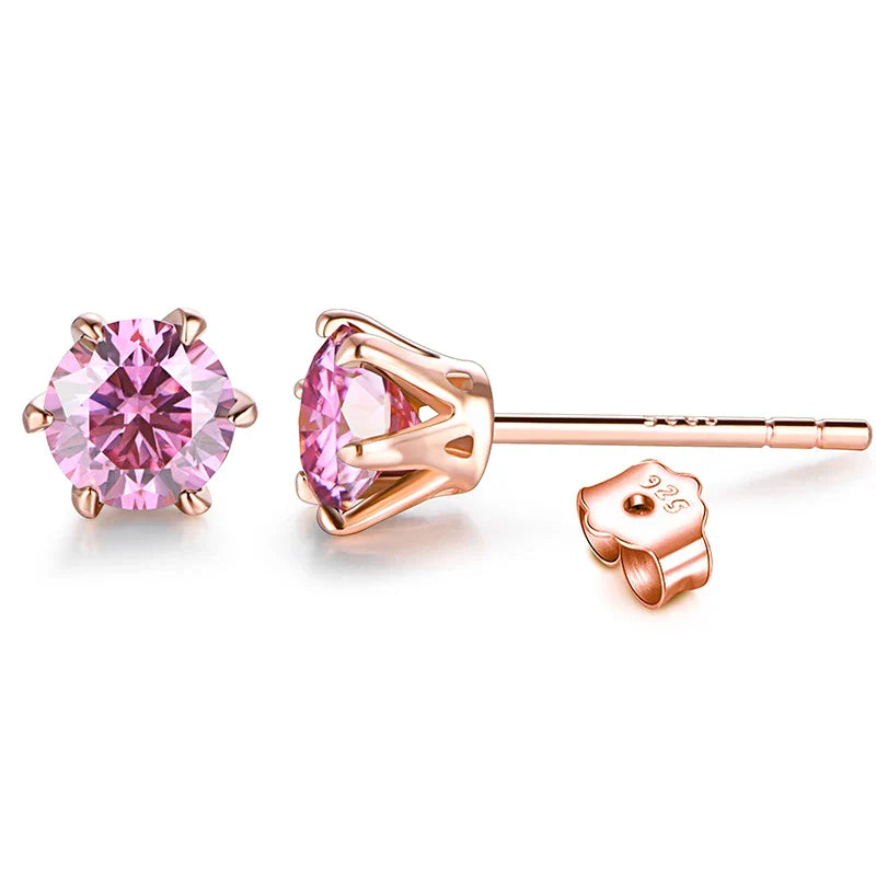 Colored Moissanite 1ct Round Cut Stud Earrings DVVS1 Lab Created 18K Gold