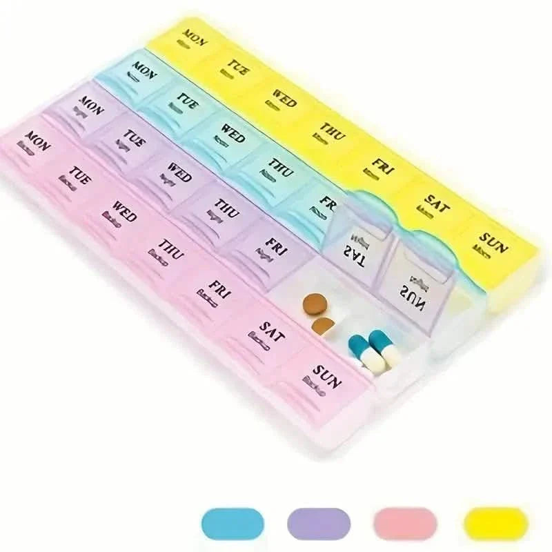 Colorful 28-Compartment Pill Organizer - Portable, Large Capacity Health Care Box