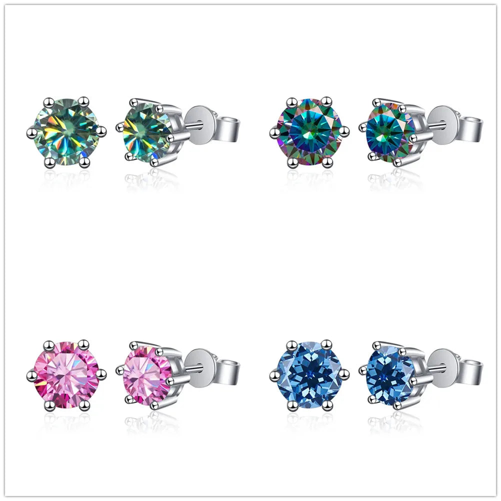 1-2 Carat D Color Moissanite Stud Earrings 925 Sterling Silver Wedding