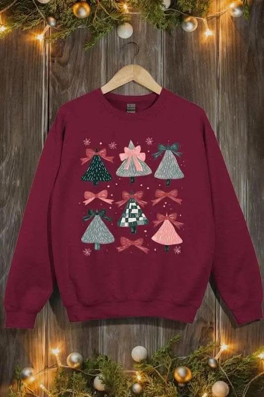 Accessories Color Bear Coquette Christmas Tree Unisex Graphic Fleece Sweatshirt Holiday Wear