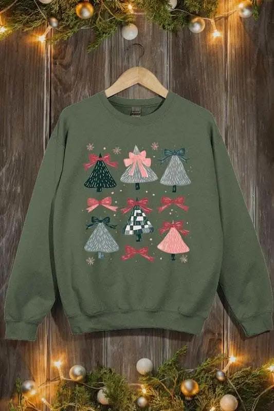 Accessories Color Bear Coquette Christmas Tree Unisex Graphic Fleece Sweatshirt Holiday Wear