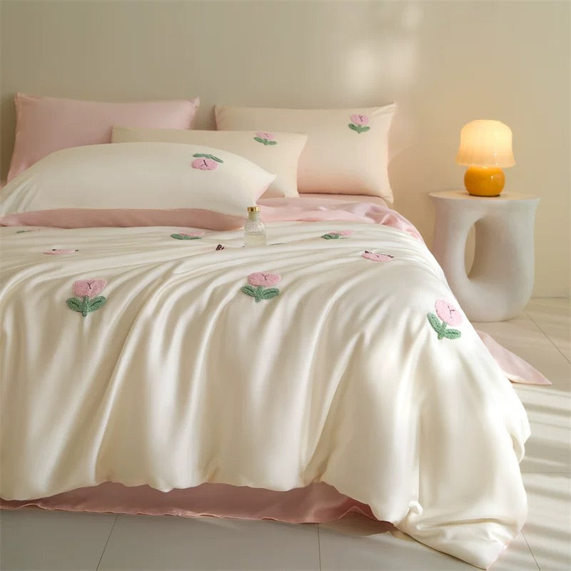 Embroidered Cherry Duvet Cover Set