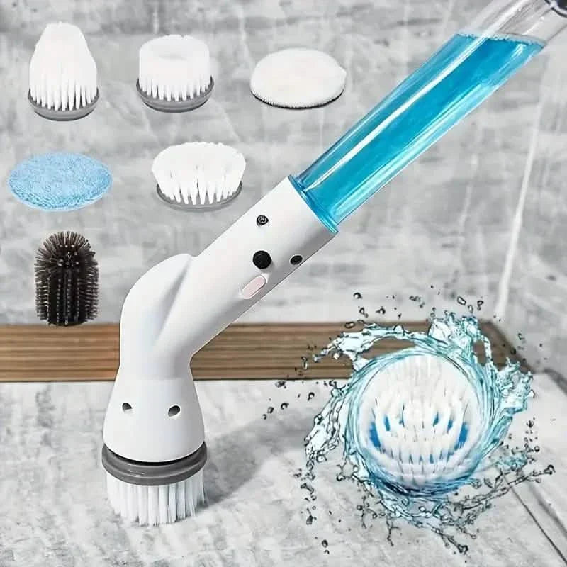 Cordless Electric Spin Scrubber with 6 Brush Heads and Adjustable Long Handle