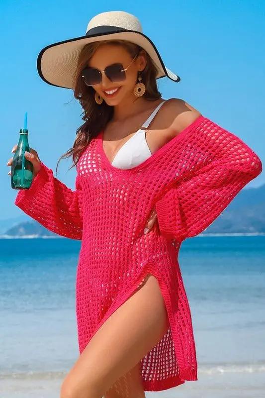 Vestido de ganchillo para mujer para usar sobre el traje de baño - Aberturas laterales - Corte holgado
