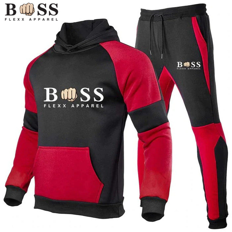 Cross-Border Men's Fleece Hooded Tracksuit Set | For Autumn & Winter - # BOAA13310007