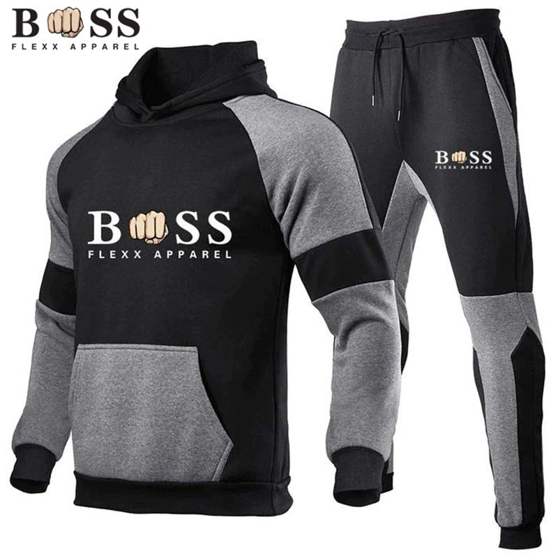 Cross-Border Men's Fleece Hooded Tracksuit Set | For Autumn & Winter - # BOAA13310007