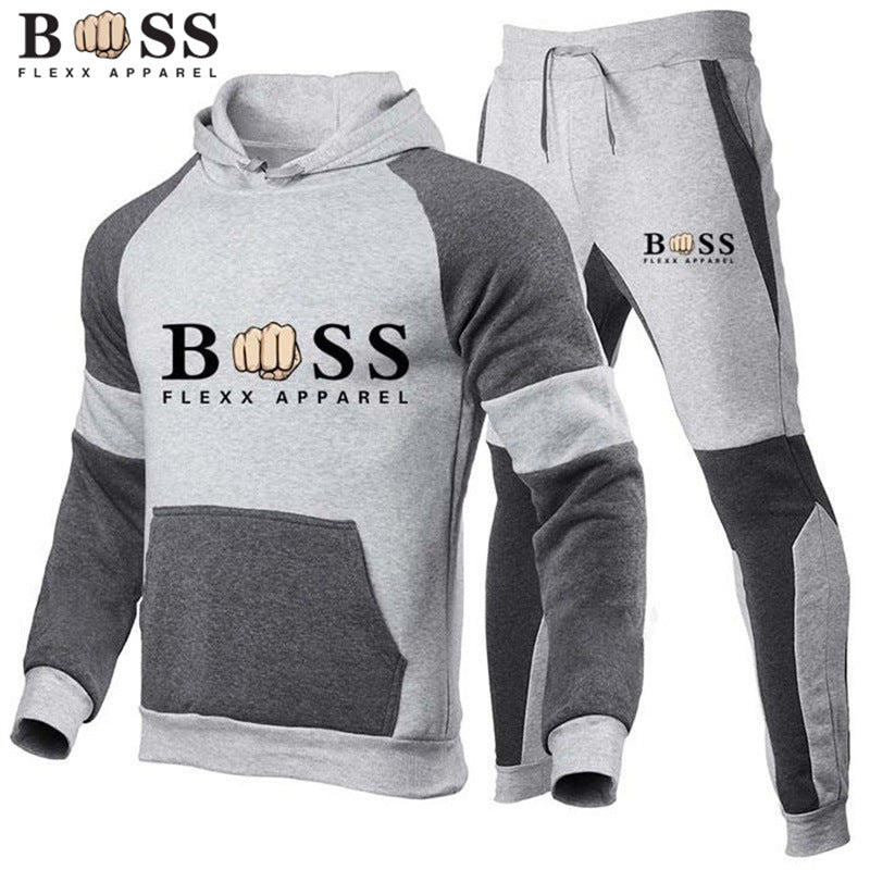 Cross-Border Men's Fleece Hooded Tracksuit Set | For Autumn & Winter - # BOAA13310007