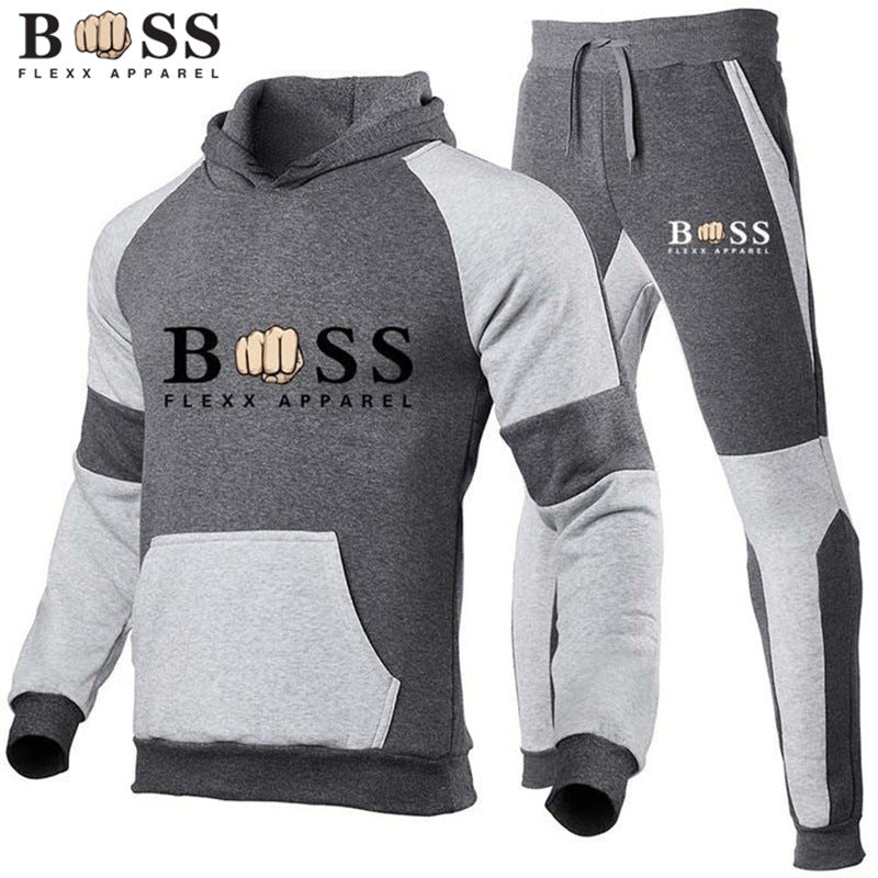 Cross-Border Men's Fleece Hooded Tracksuit Set | For Autumn & Winter - # BOAA13310007
