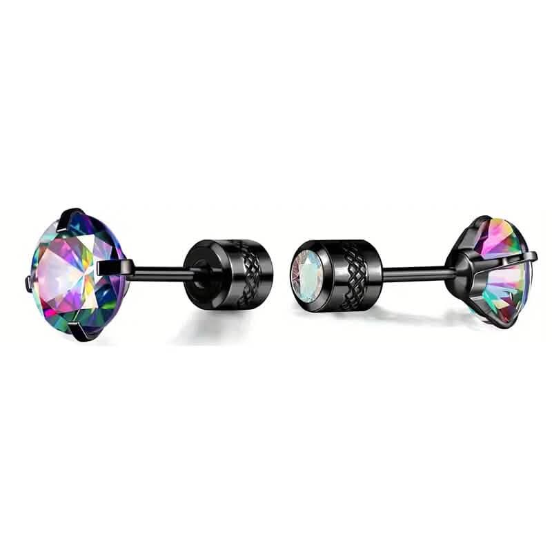 Cubic Zirconia Screw Back Stainless Steel Stud Earrings