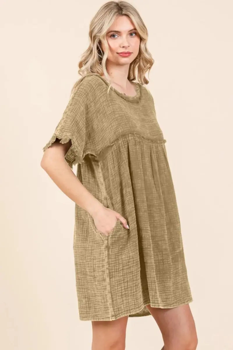 Women's Casual Dresses Women's Babydoll Dress - Short Sleeve, Pockets - Casual Mini