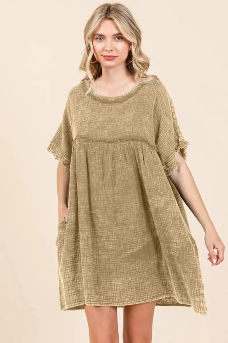 Women's Casual Dresses Women's Babydoll Dress - Short Sleeve, Pockets - Casual Mini