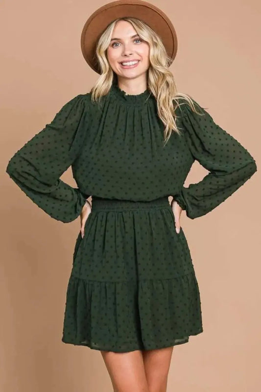 Vestidos Trendsi Vestido corto de lunares suizos para mujer, cuello fruncido informal, bolsillos, bonito