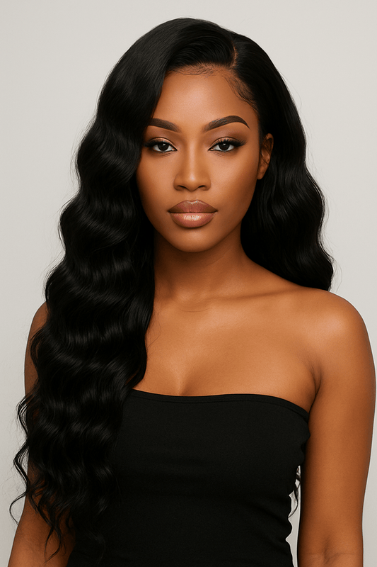 Curl Reign – Peluca frontal de encaje de onda profunda (negro natural)
