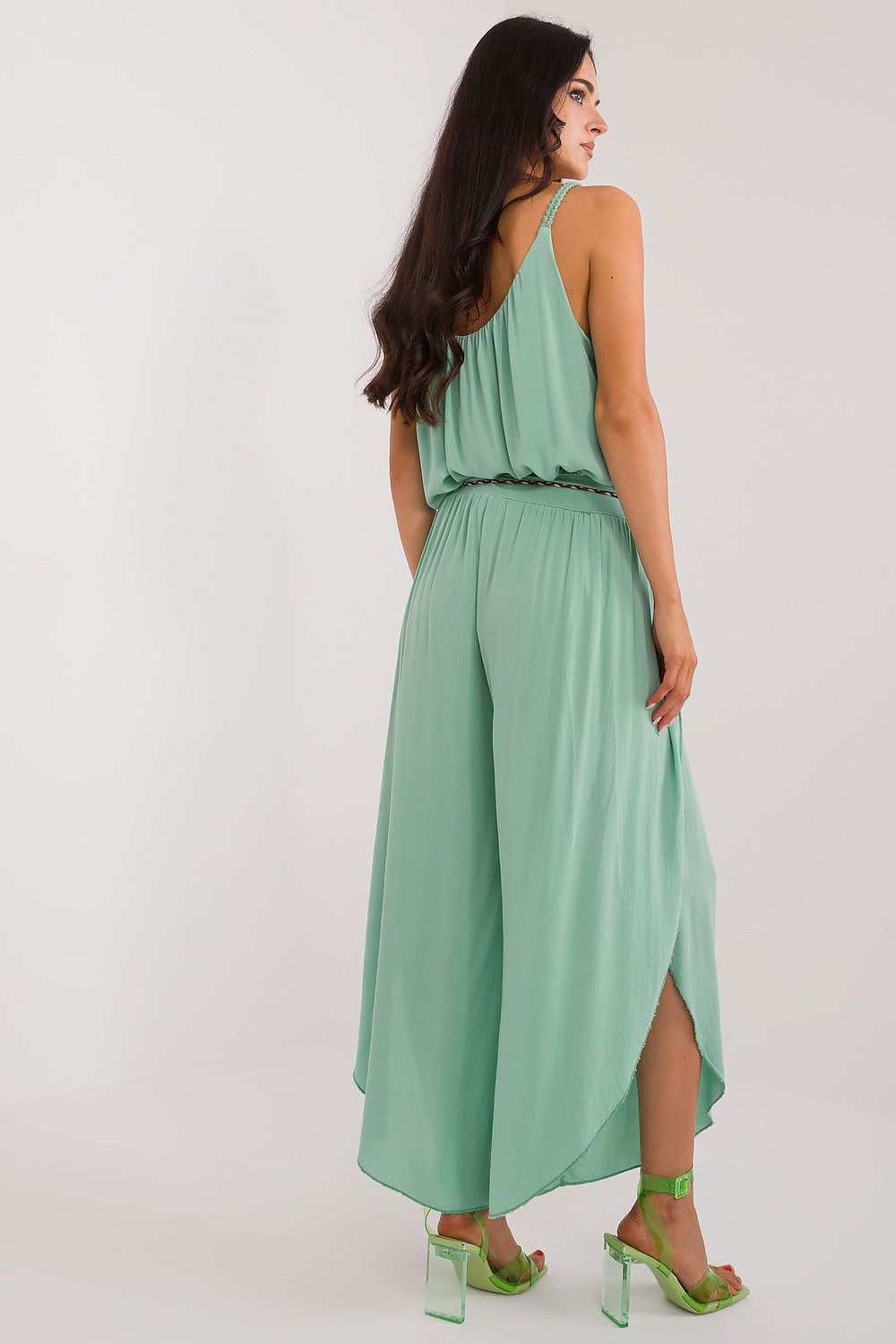 Women's High Waist Viscose Trousers - Airy Pants with Decorative Tie