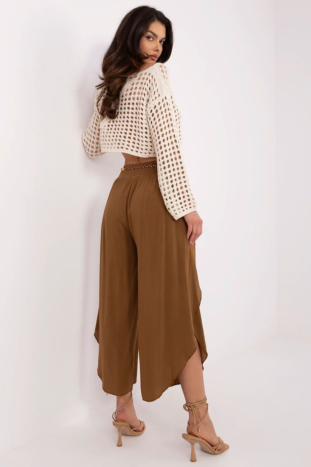Women's High Waist Viscose Trousers - Airy Pants with Decorative Tie