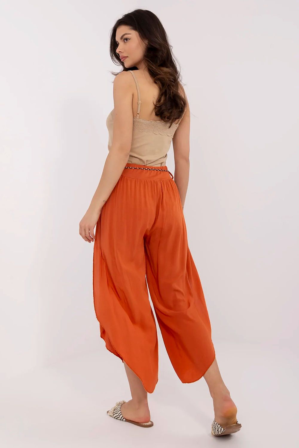 Women's High Waist Viscose Trousers - Airy Pants with Decorative Tie
