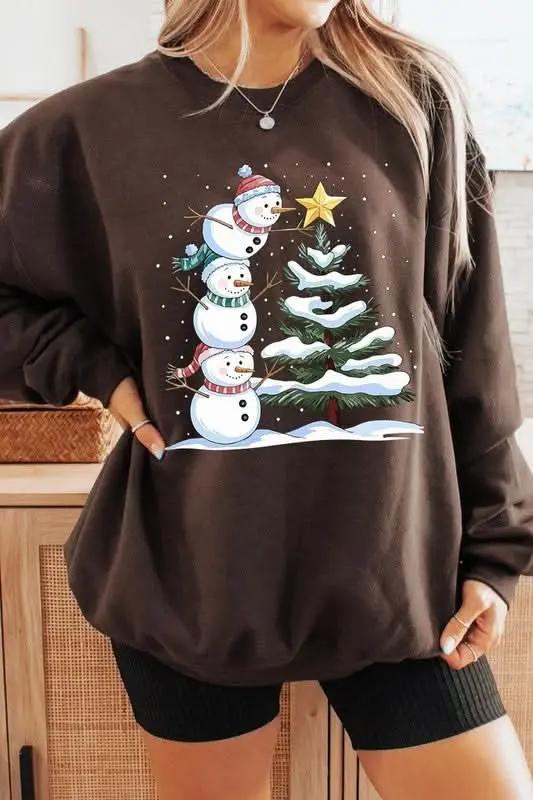 Jackets Color Bear Fleece Sweatshirt Christmas Snowman Graphic Women's Sweater Cute & Cozy