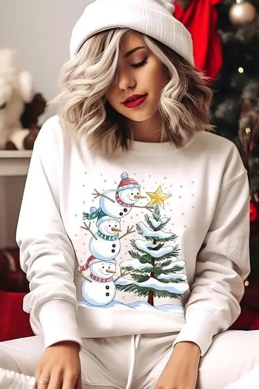 Jackets Color Bear Fleece Sweatshirt Christmas Snowman Graphic Women's Sweater Cute & Cozy