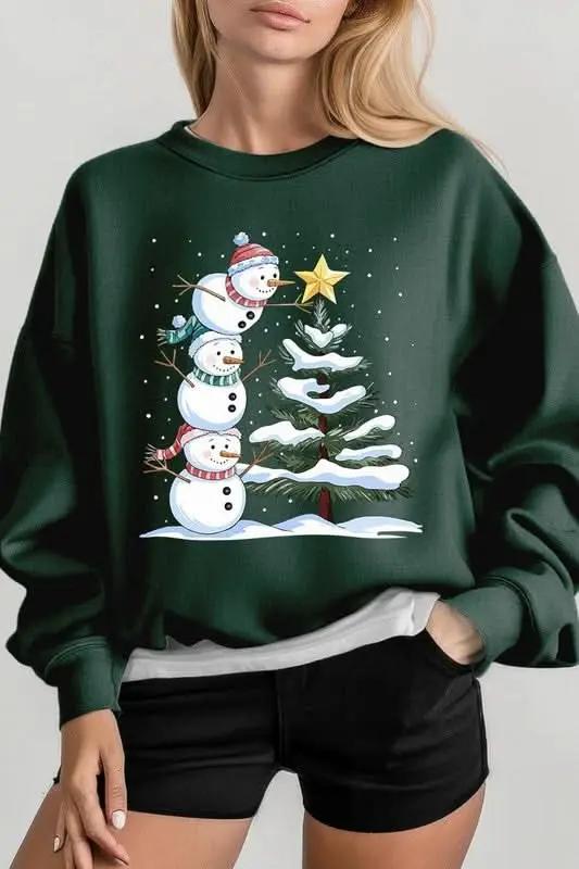 Jackets Color Bear Fleece Sweatshirt Christmas Snowman Graphic Women's Sweater Cute & Cozy