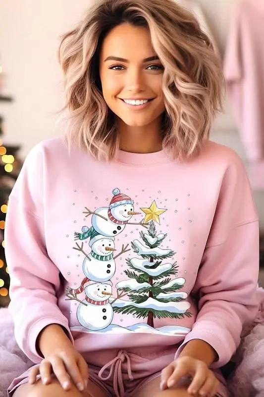 Jackets Color Bear Fleece Sweatshirt Christmas Snowman Graphic Women's Sweater Cute & Cozy