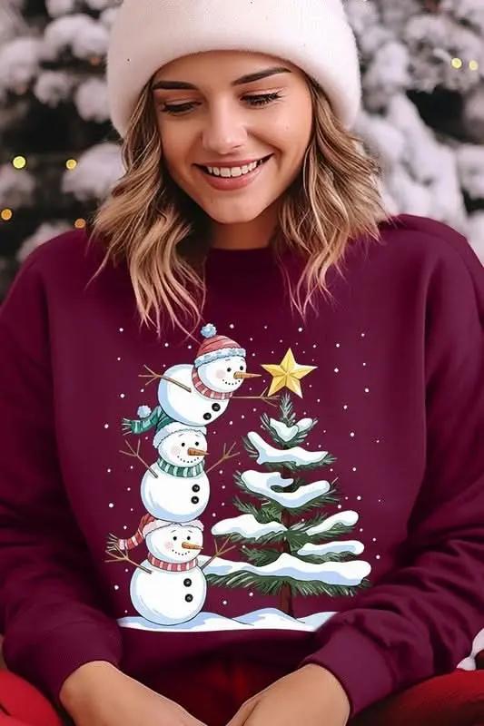 Jackets Color Bear Fleece Sweatshirt Christmas Snowman Graphic Women's Sweater Cute & Cozy