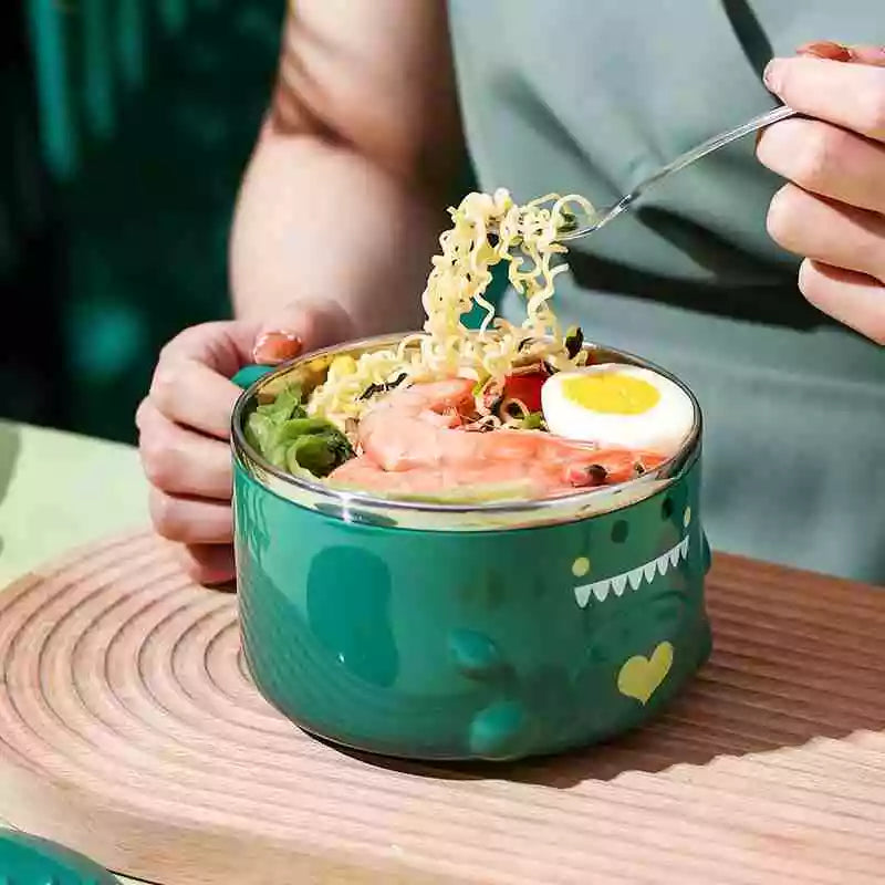 Tazón de ramen de dinosaurio lindo