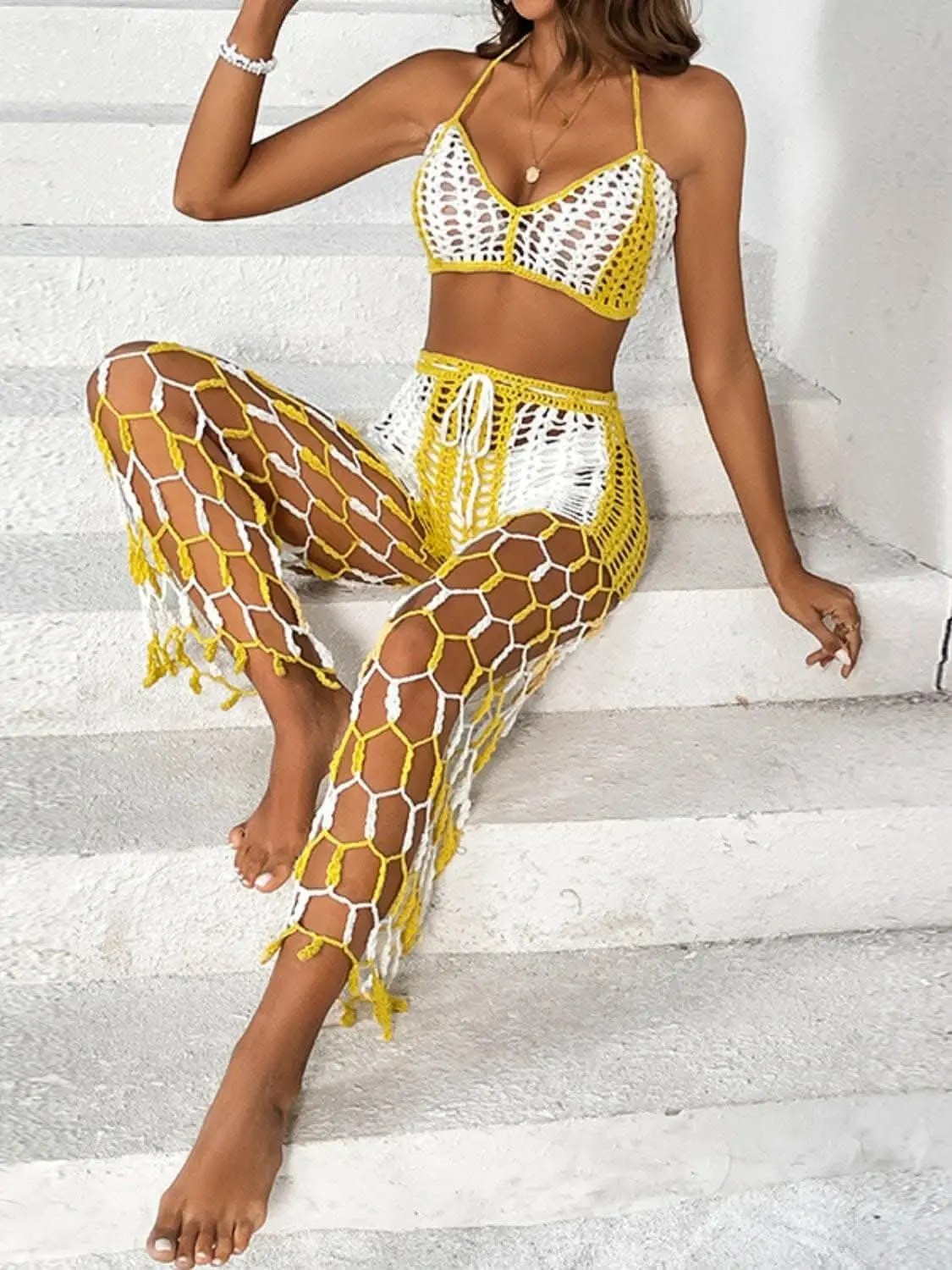 Trendsi Cutout Halter Swimwear Women's Beach Pants Set - Chic & Trendy