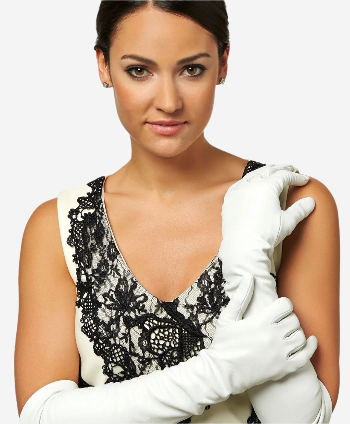Angelina (ivory) - Italian silk lined 12-button length leather bridal / opera gloves