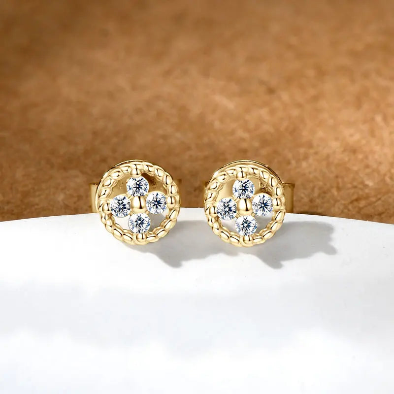 Round Rope-Edge Moissanite Cluster Stud Earrings
