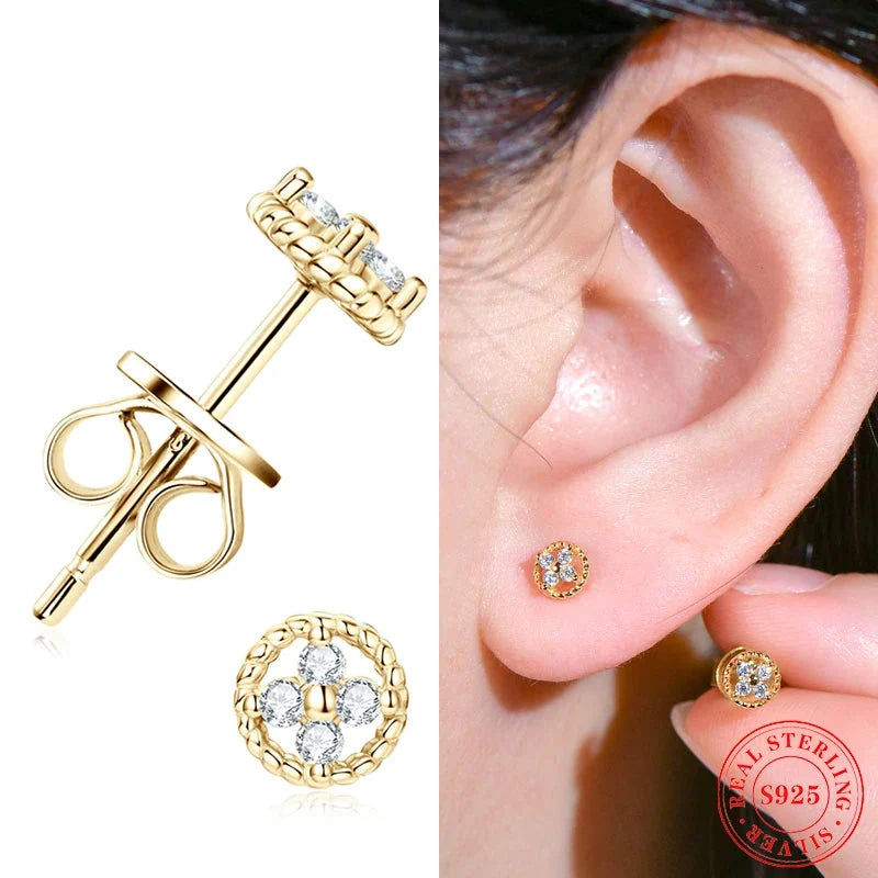 Round Rope-Edge Moissanite Cluster Stud Earrings