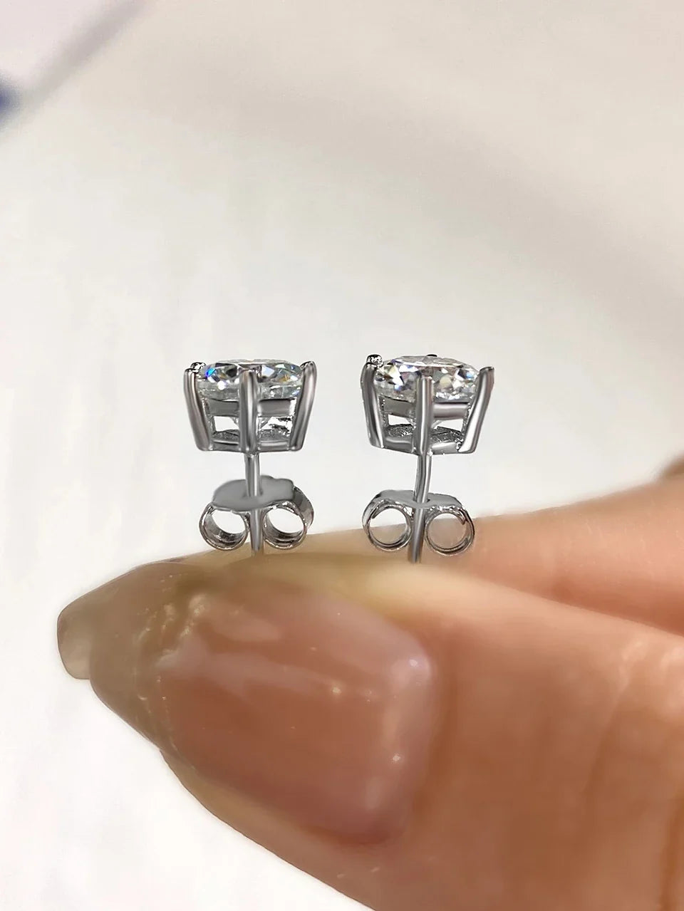 Six-Prong Moissanite Stud Earrings in Sterling Silver