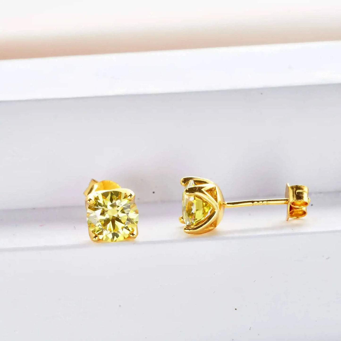 D Color Moissanite Stud Earrings 925 Sterling Silver 18K Gold Plated for Women