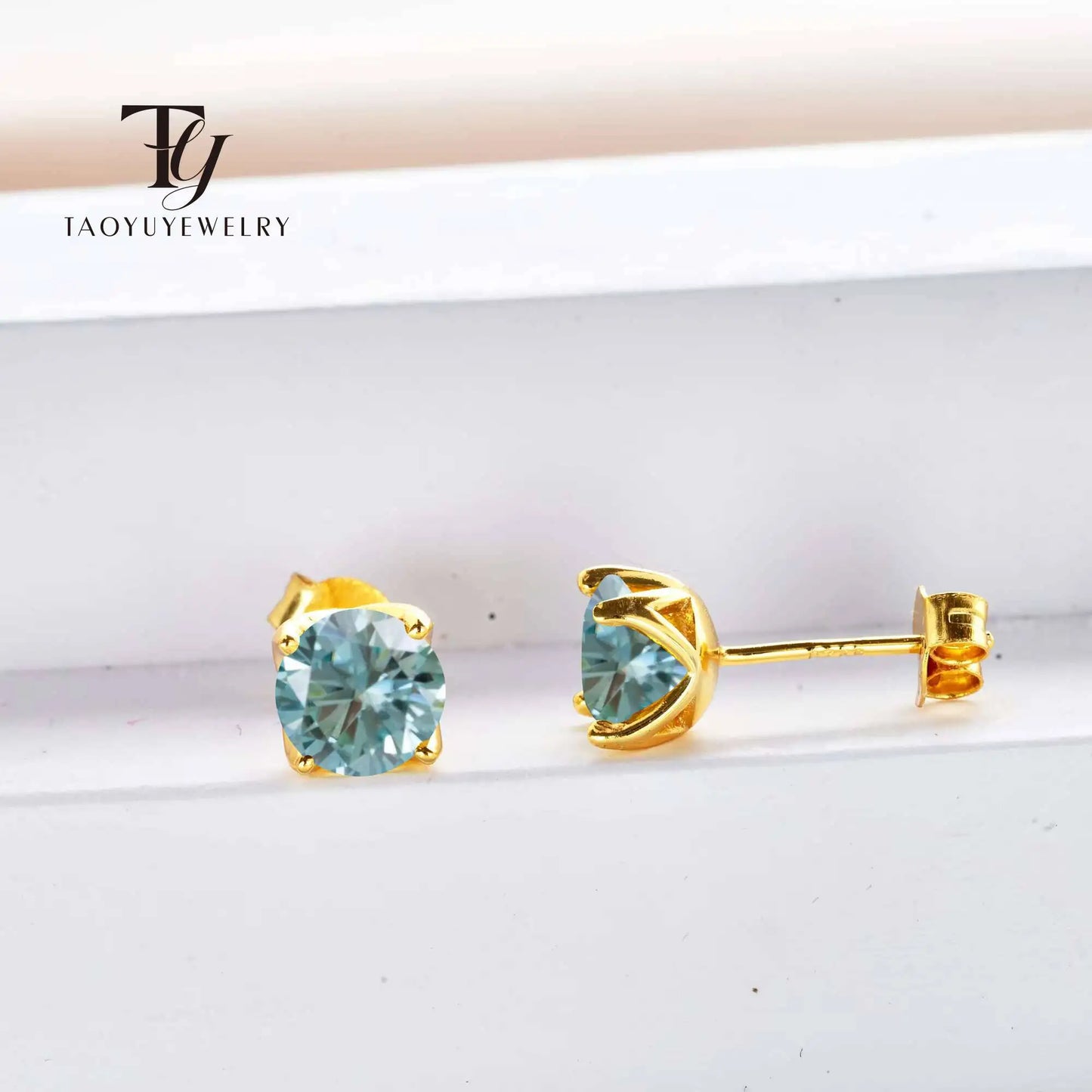 D Color Moissanite Stud Earrings 925 Sterling Silver 18K Gold Plated for Women