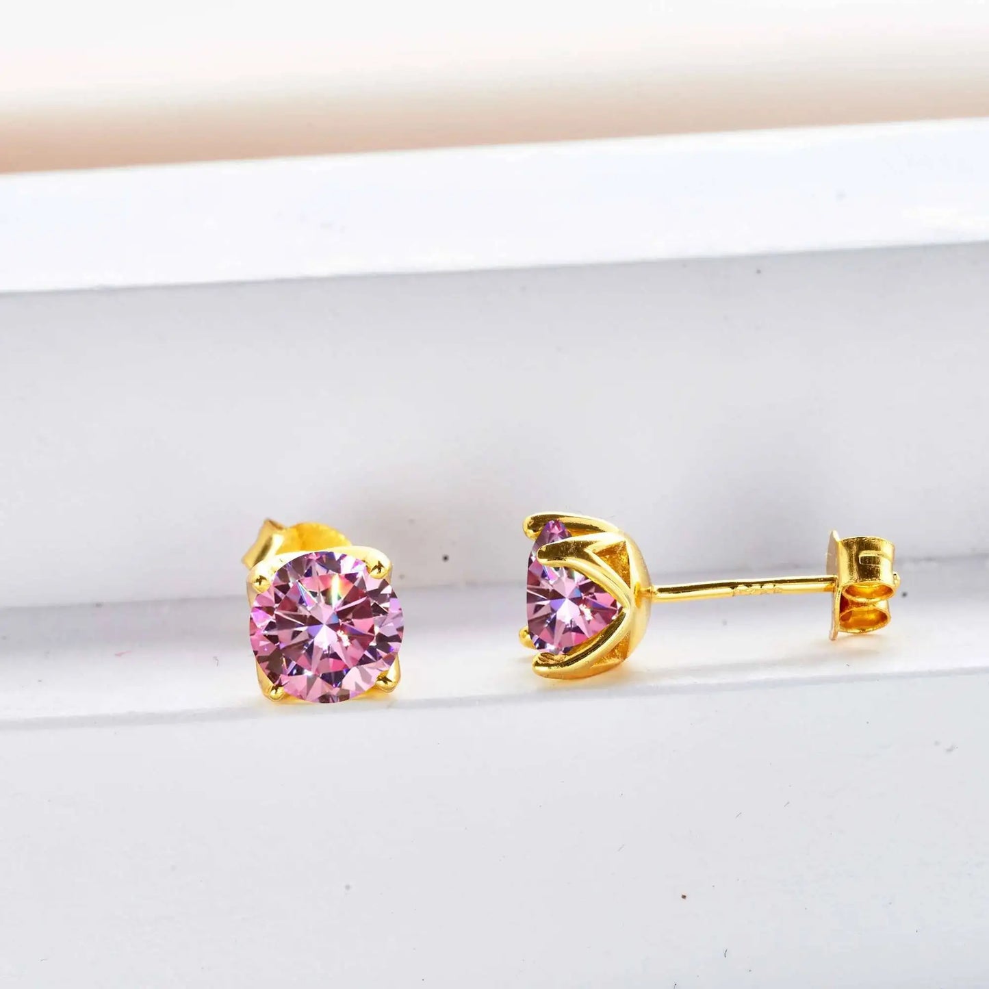 D Color Moissanite Stud Earrings 925 Sterling Silver 18K Gold Plated for Women