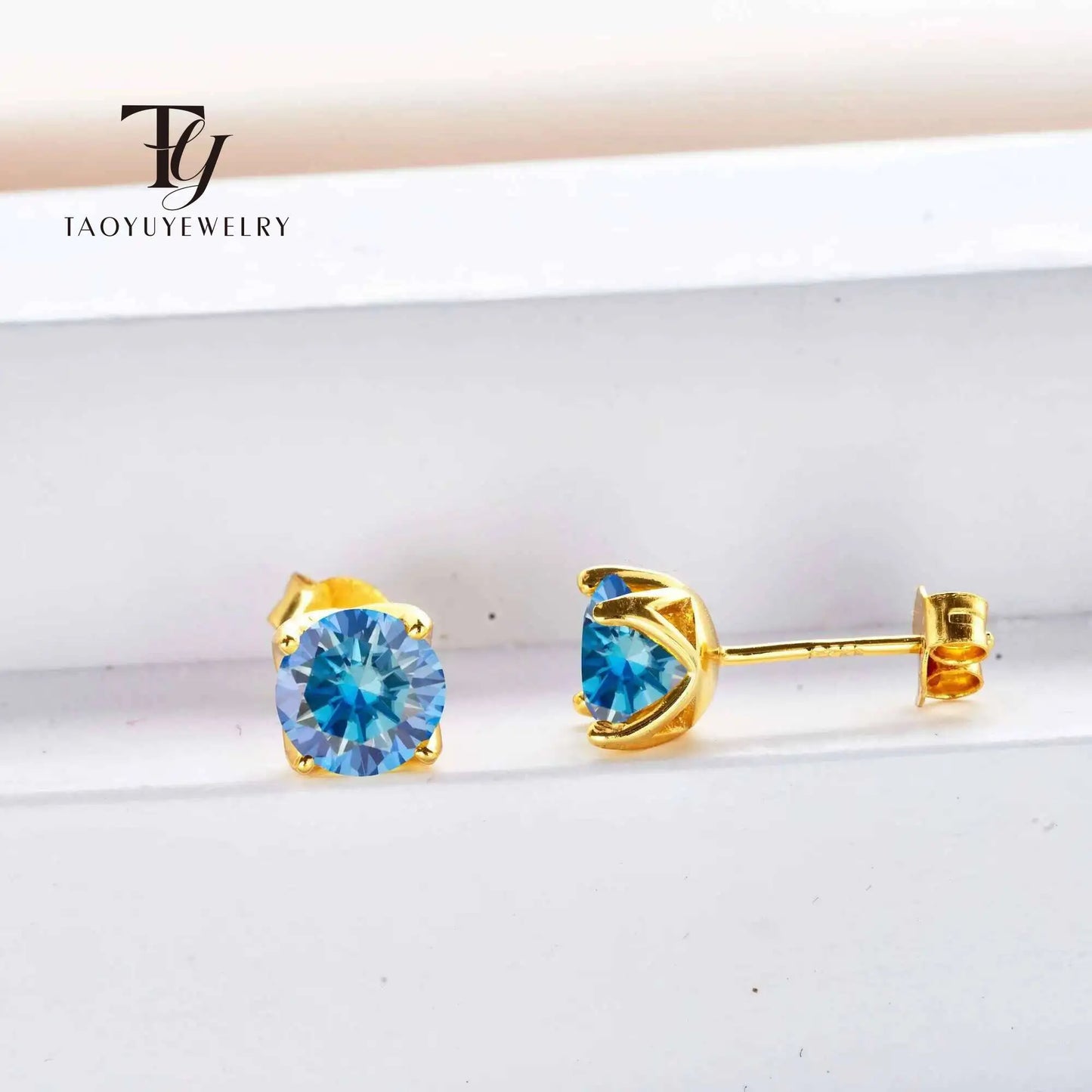 D Color Moissanite Stud Earrings 925 Sterling Silver 18K Gold Plated for Women