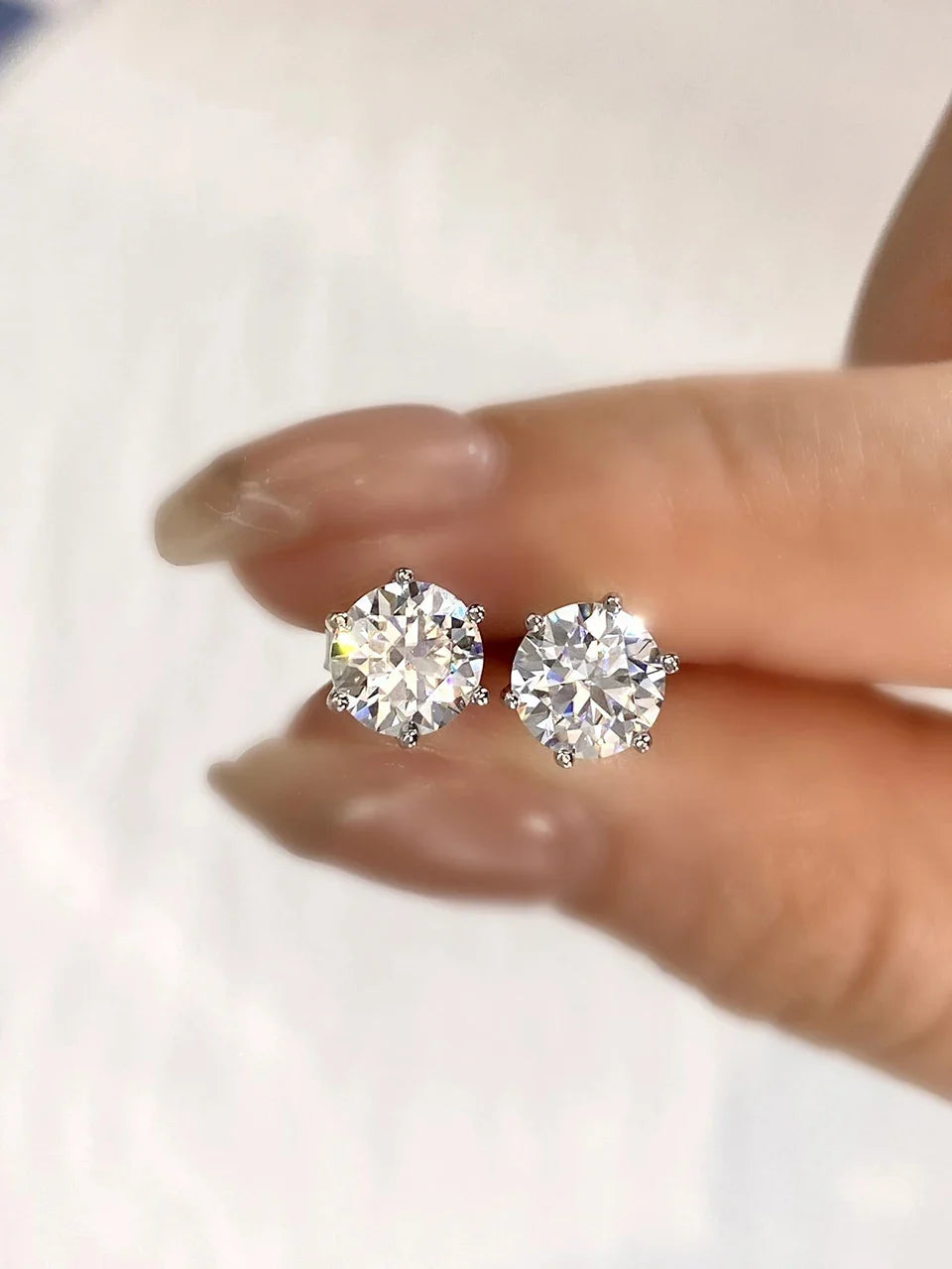 Six-Prong Moissanite Stud Earrings in Sterling Silver