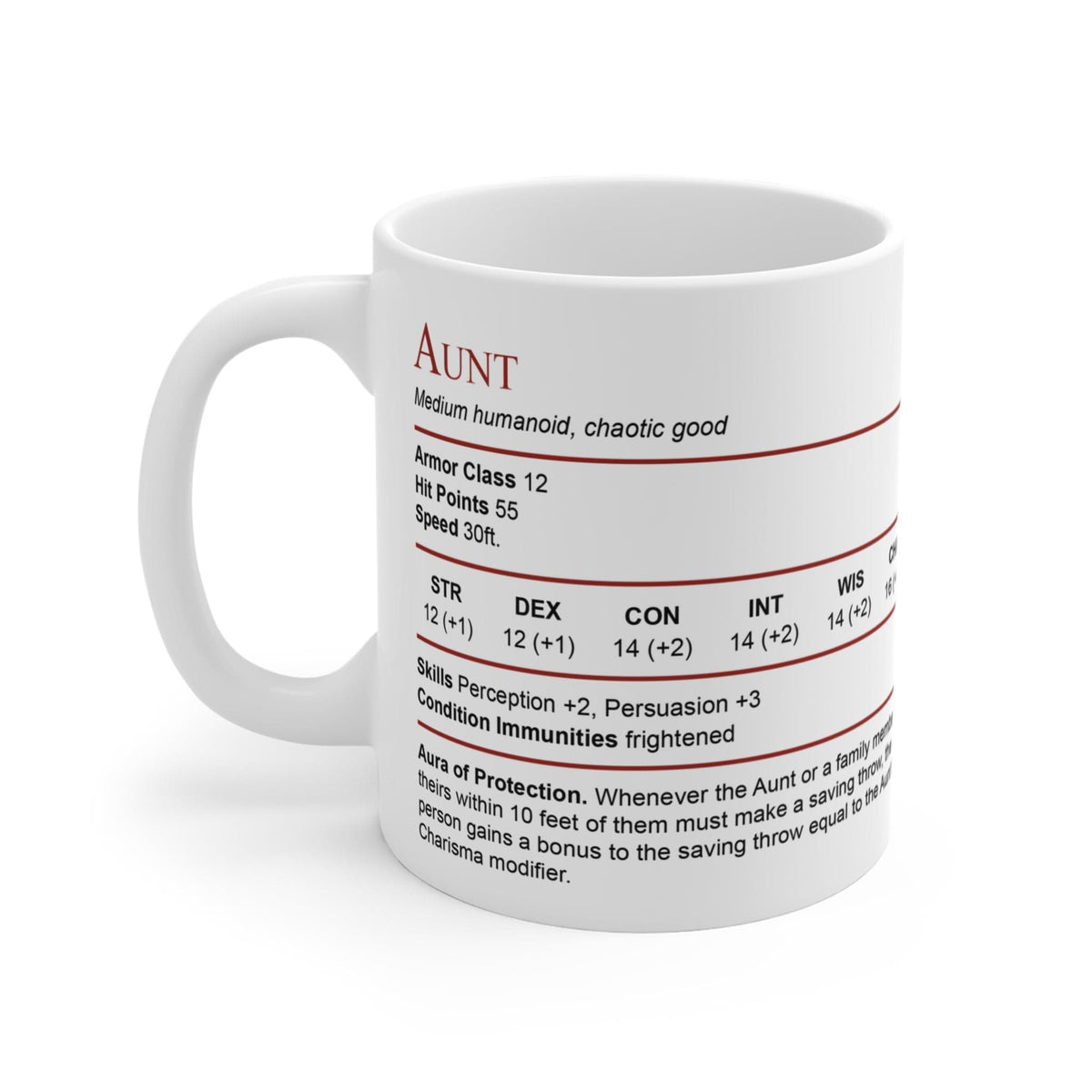 D&D Aunt Stat Block Mug Gift