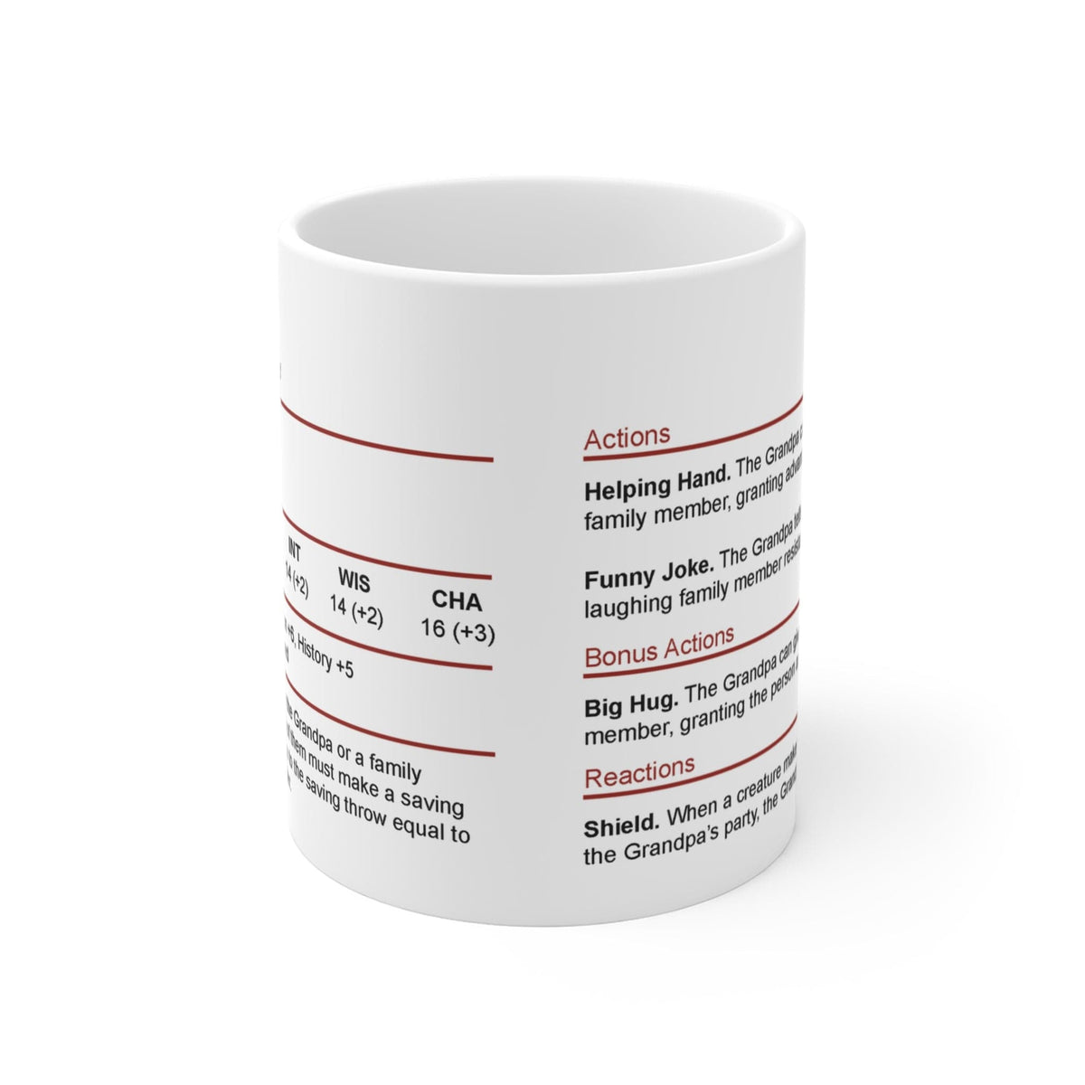 D&D Grandpa Stat Block Mug