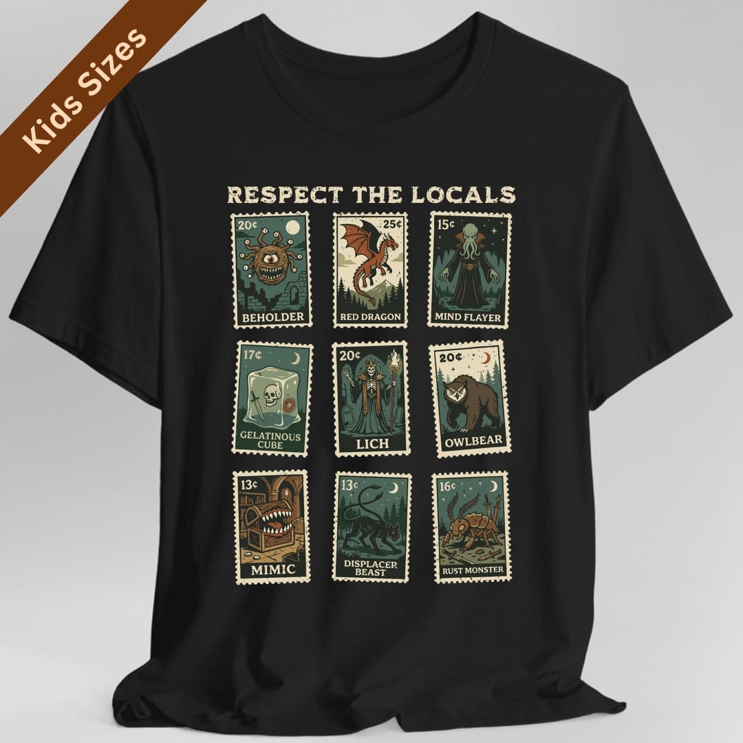D&D Monsters Respect the Locals Stamp Kids T-Shirt