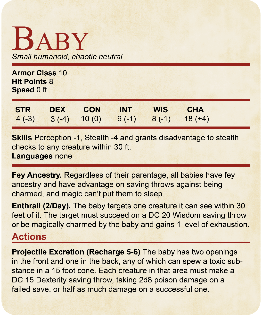D&D Onesie Baby Stat Block
