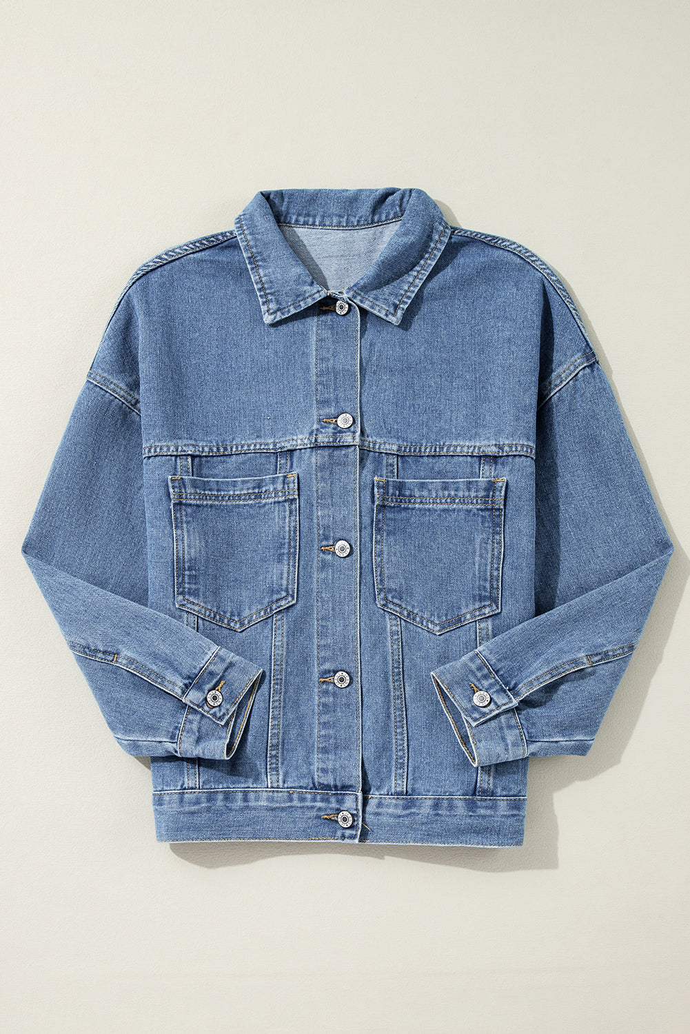 Chaqueta vaquera oversize con bolsillo, lavada a la piedra, a rayas azules
