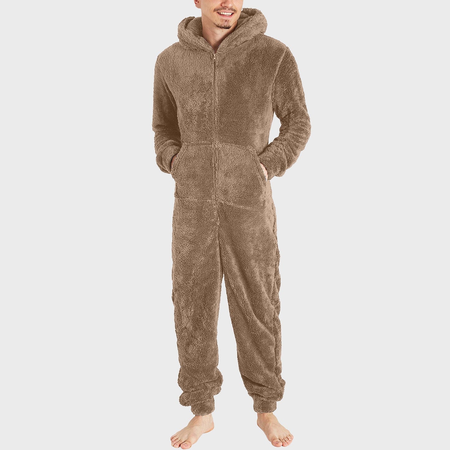 Men's Fashion Zipper Thermal Plush Jumpsuit Pajamas