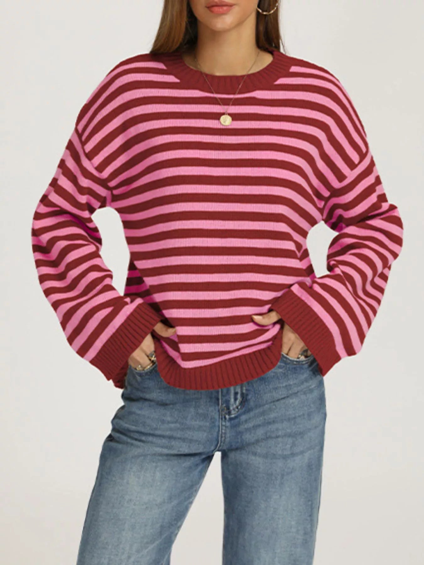 Striped Dropped Shoulder Sweater